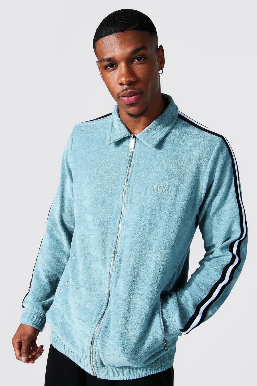 Dusty blue OFFCL Zip Through Towelling Harrington image number 1