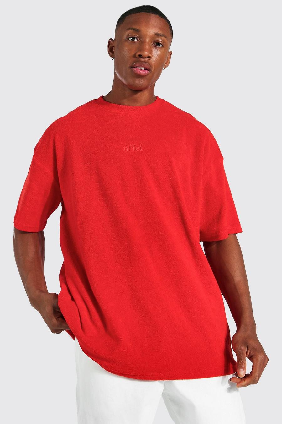 אדום טישרט אוברסייז מבד מגבת עם כיתוב Offcl image number 1