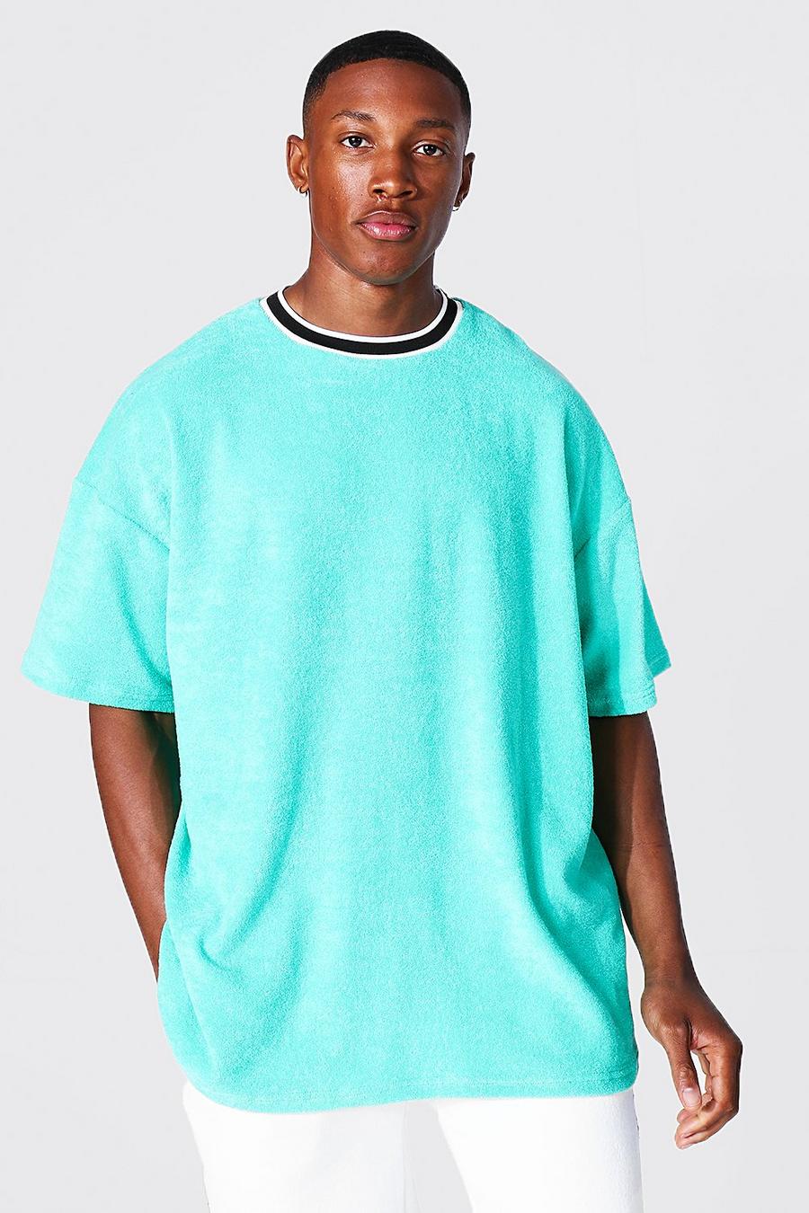Turquoise Oversized Sports Rib Towelling T-shirt image number 1