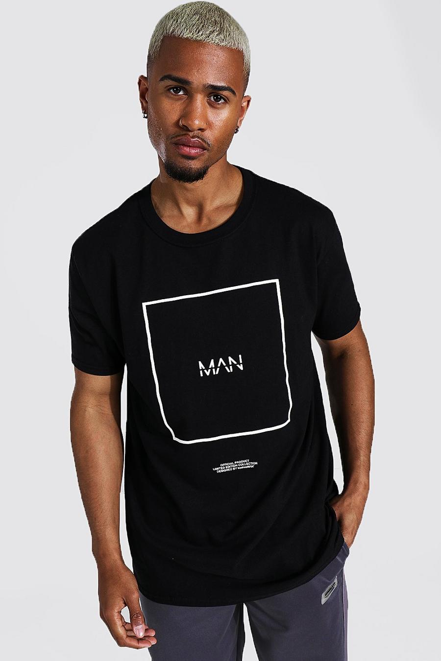 Camiseta ancha con estampado en cuadrado Original Man, Negro image number 1