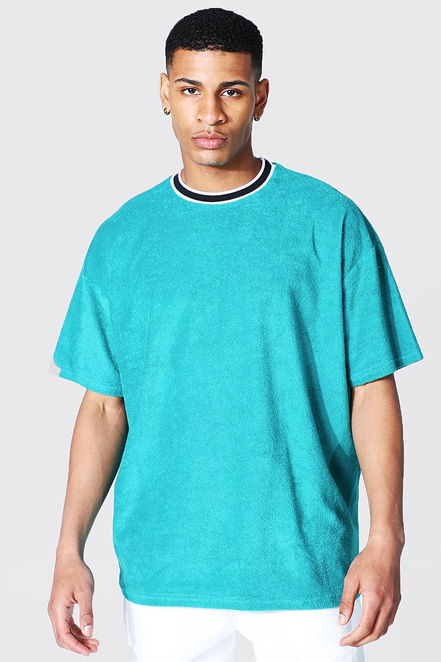 Teal Oversized Sports Rib Towelling T-shirt image number 1