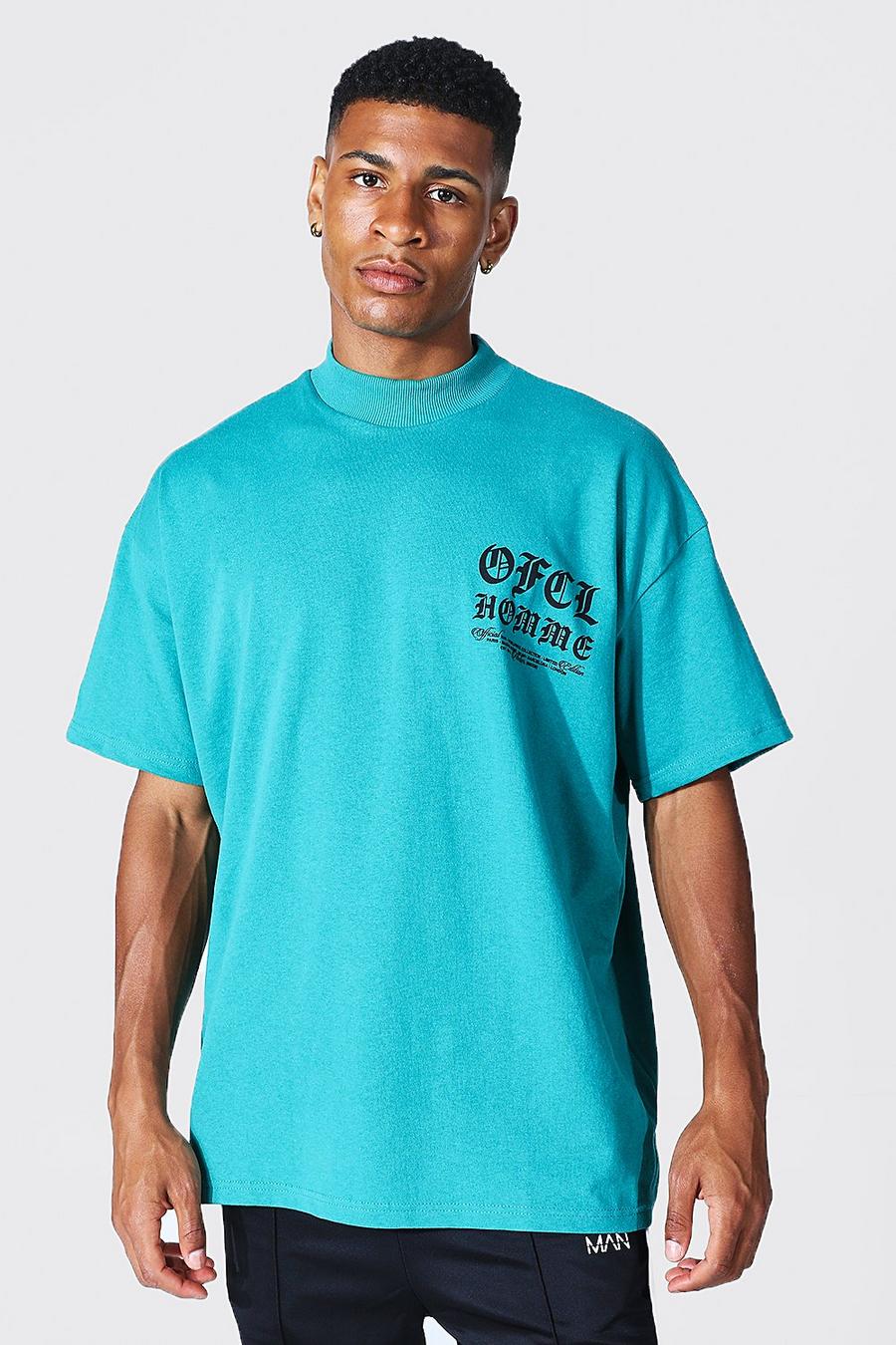 Green Oversized Extended Neck Graphic T-Shirt image number 1