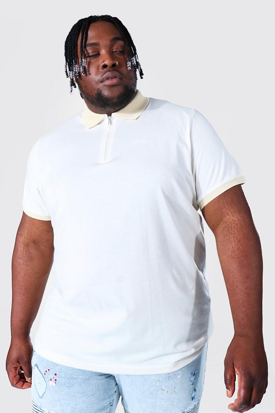 Plus Size Man Jersey-Poloshirt mit 1/4 Reißverschluss, Ecru image number 1