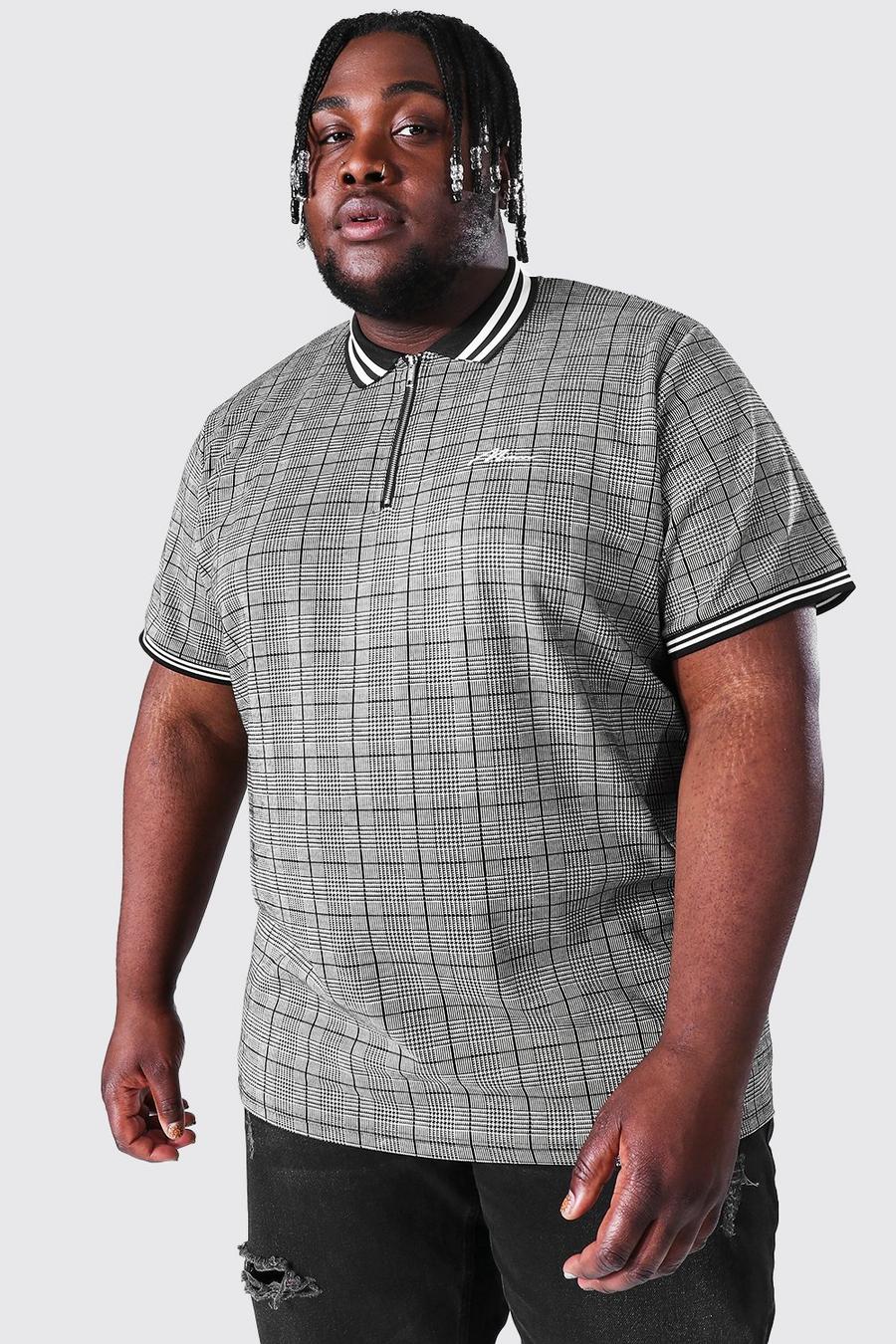 Grey Plus Size Man Script Jacquard Tipping Polo image number 1