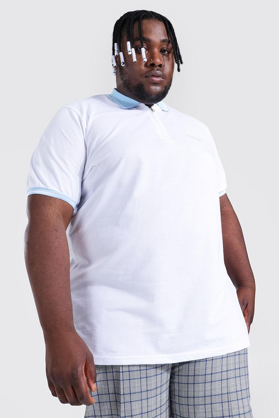 White Plus Size Textured Jacquard 1/4 Zip Polo image number 1