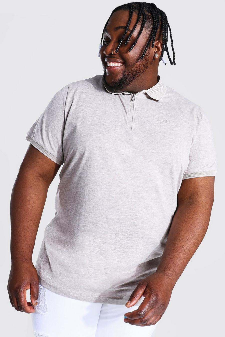 Plus Size Man Jersey Poloshirt mit 1/4 Reißverschluss, Taupe image number 1