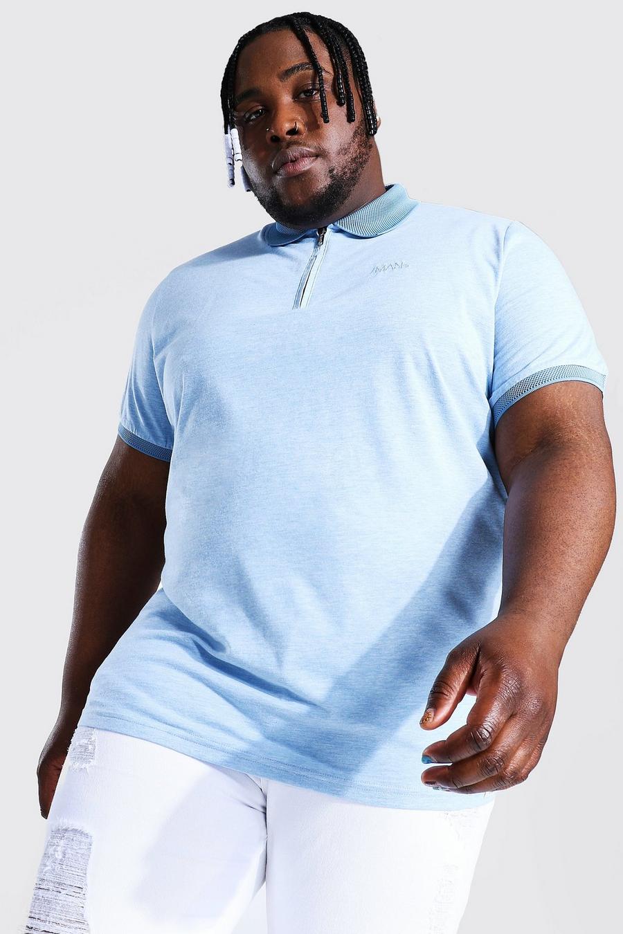 Plus Size Man Jersey Poloshirt mit 1/4 Reißverschluss, Light blue image number 1