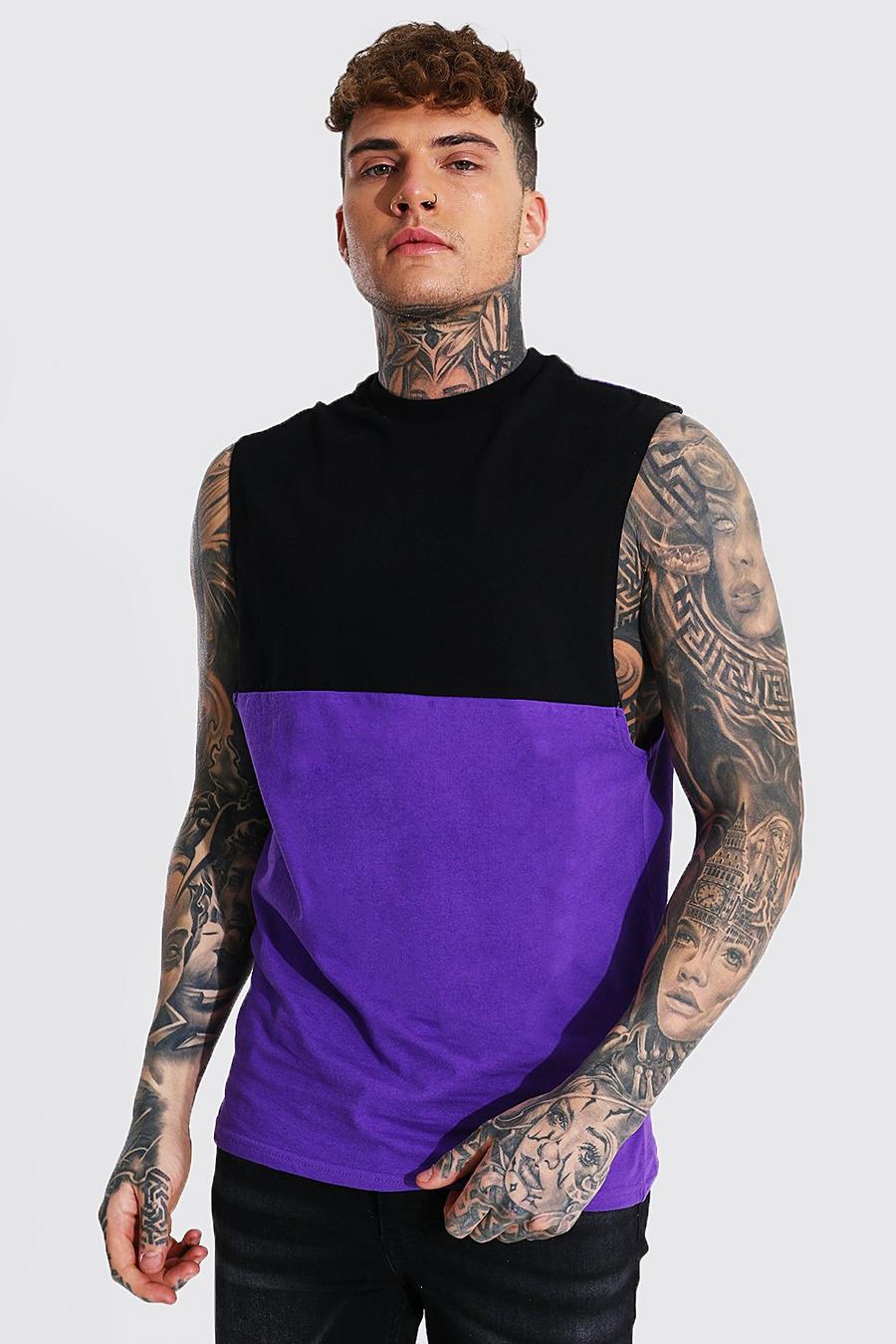 T-shirt sans manches color block, Purple image number 1
