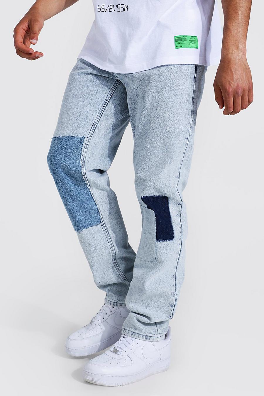 Ice blue Straight Leg Rigid Patchwork Jeans image number 1
