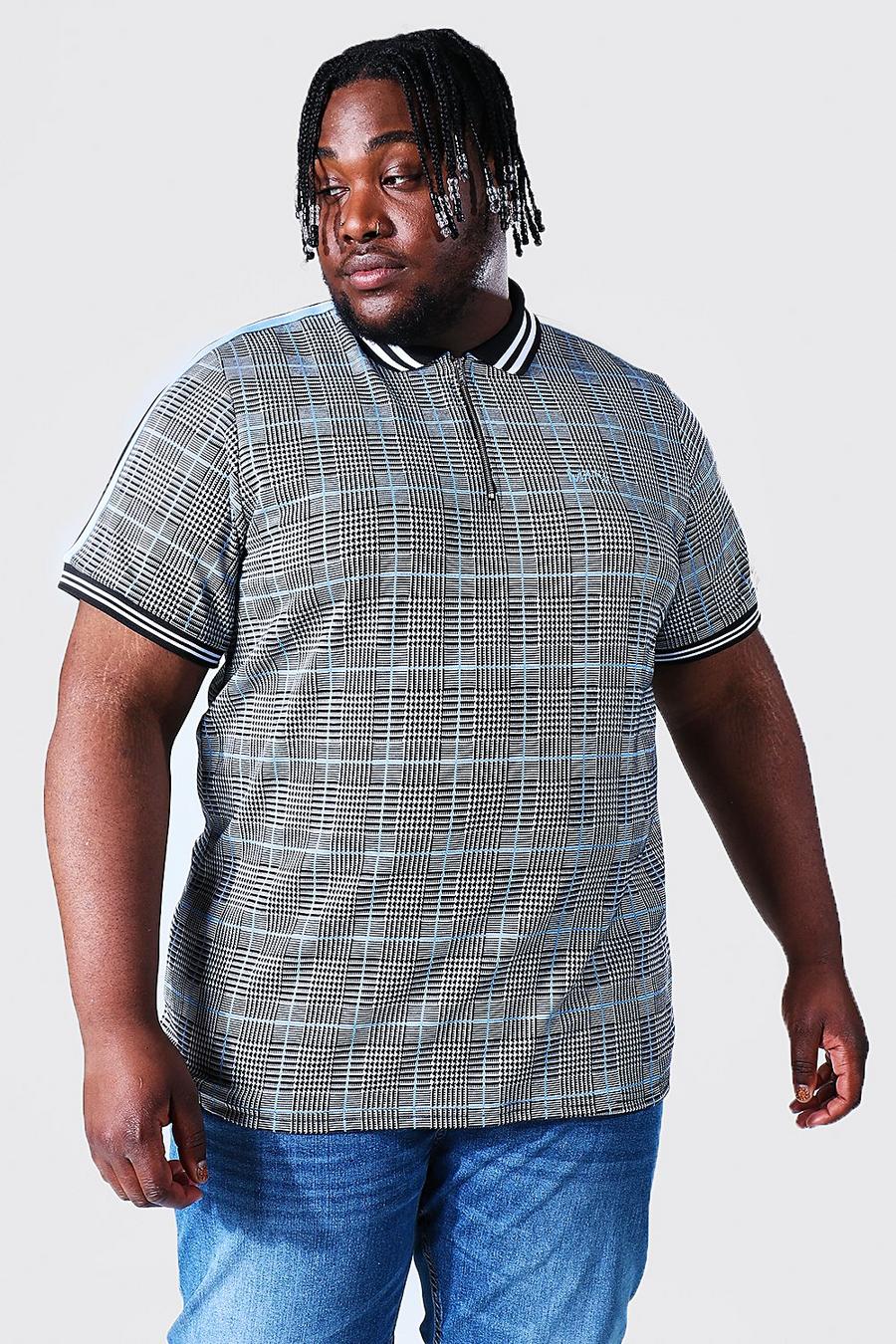 Grey Plus Size Man Script Jacquard Polo With Tape image number 1
