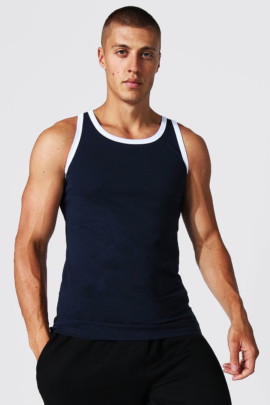 Navy Muscle Fit Ringer Tank Top image number 1