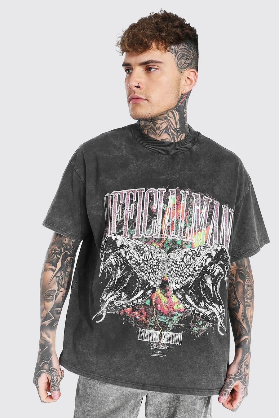 Charcoal Oversized Man Foil Extended Neck Wash T-shirt image number 1