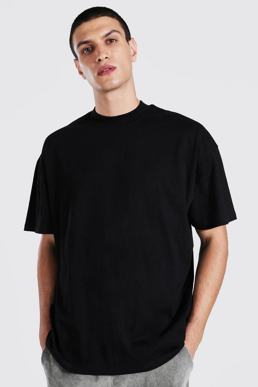 Black Oversized Basic Extended Neck T-shirt image number 1