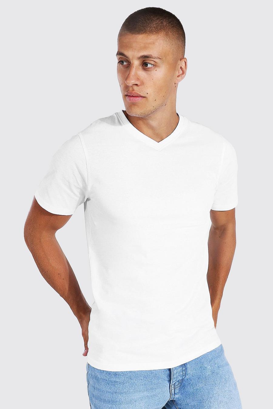 White Slim Fit V Neck T-shirt image number 1
