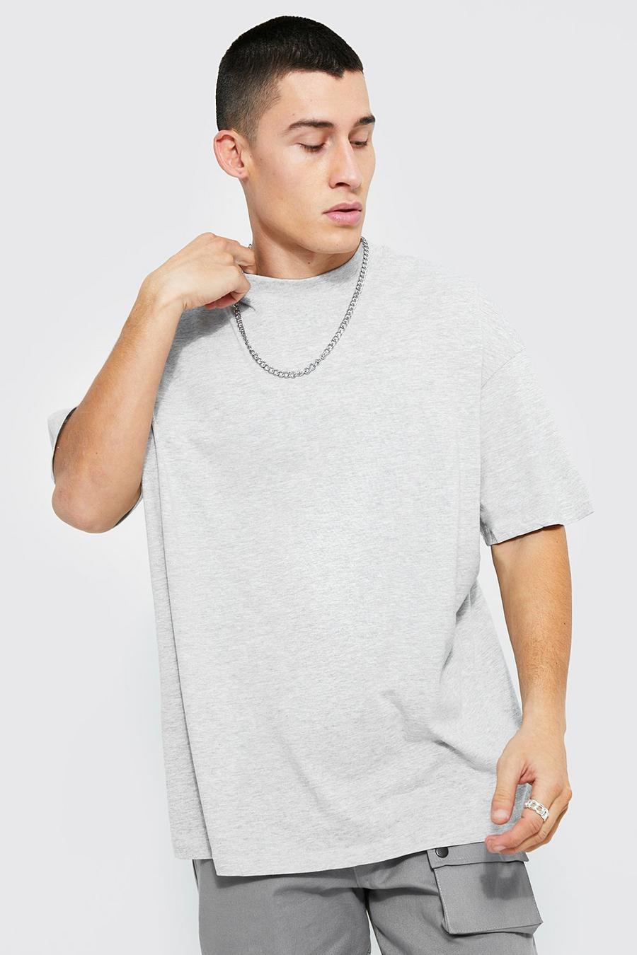 Grey marl Oversized Basic T-Shirt Met Brede Nek image number 1