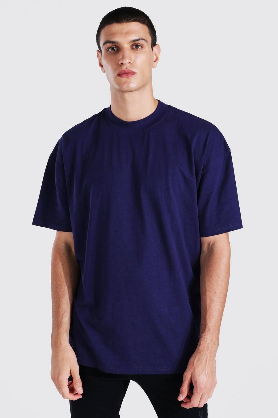 Navy Oversized Basic Extended Neck T-shirt image number 1