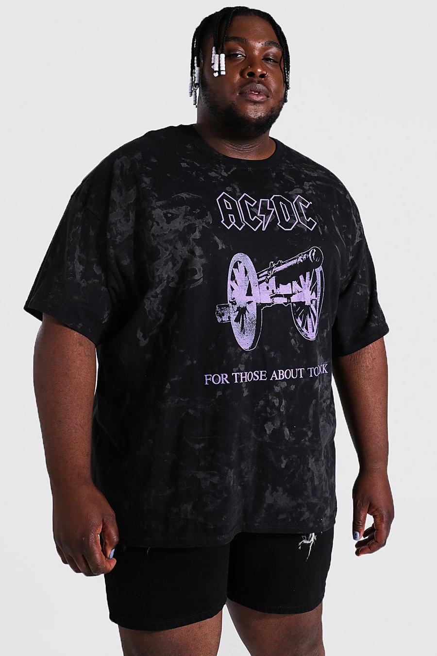 Black Plus Size Acid Wash Acdc License T-shirt image number 1
