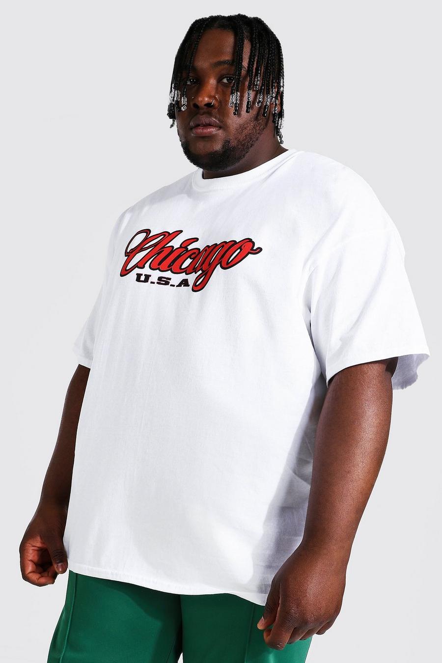 Plus Size T-Shirt mit Chicago USA Varsity Print, White image number 1