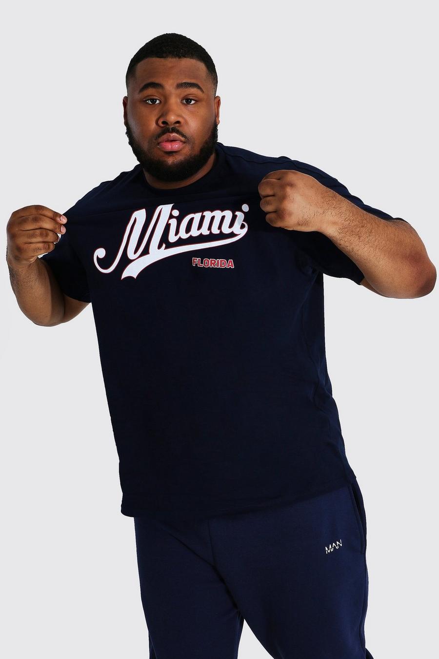 Camiseta Plus universitaria con estampado de Miami, Azul marino image number 1