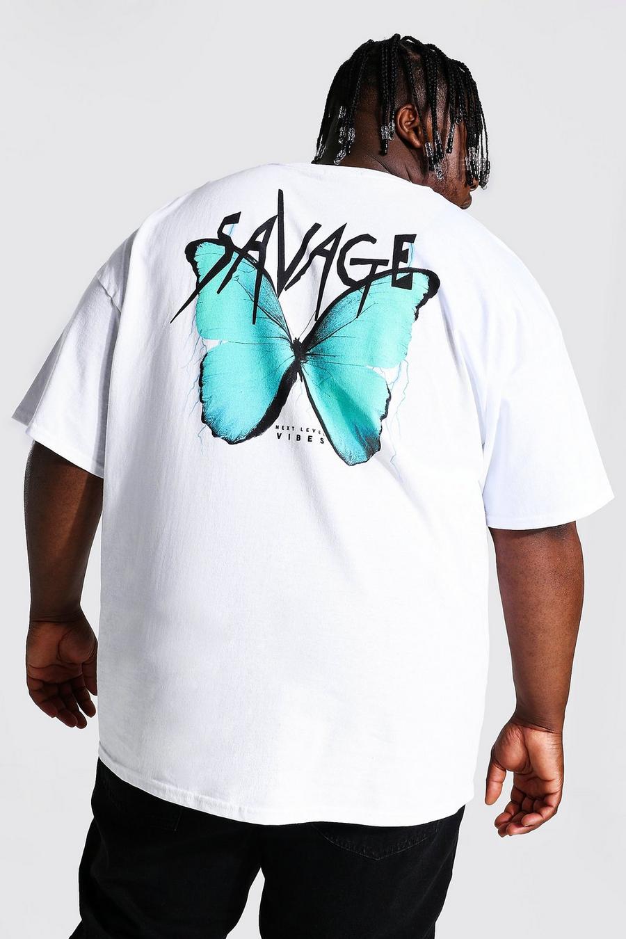 Camiseta estampada de mariposa con eslogan en la espalda Plus, Blanco image number 1
