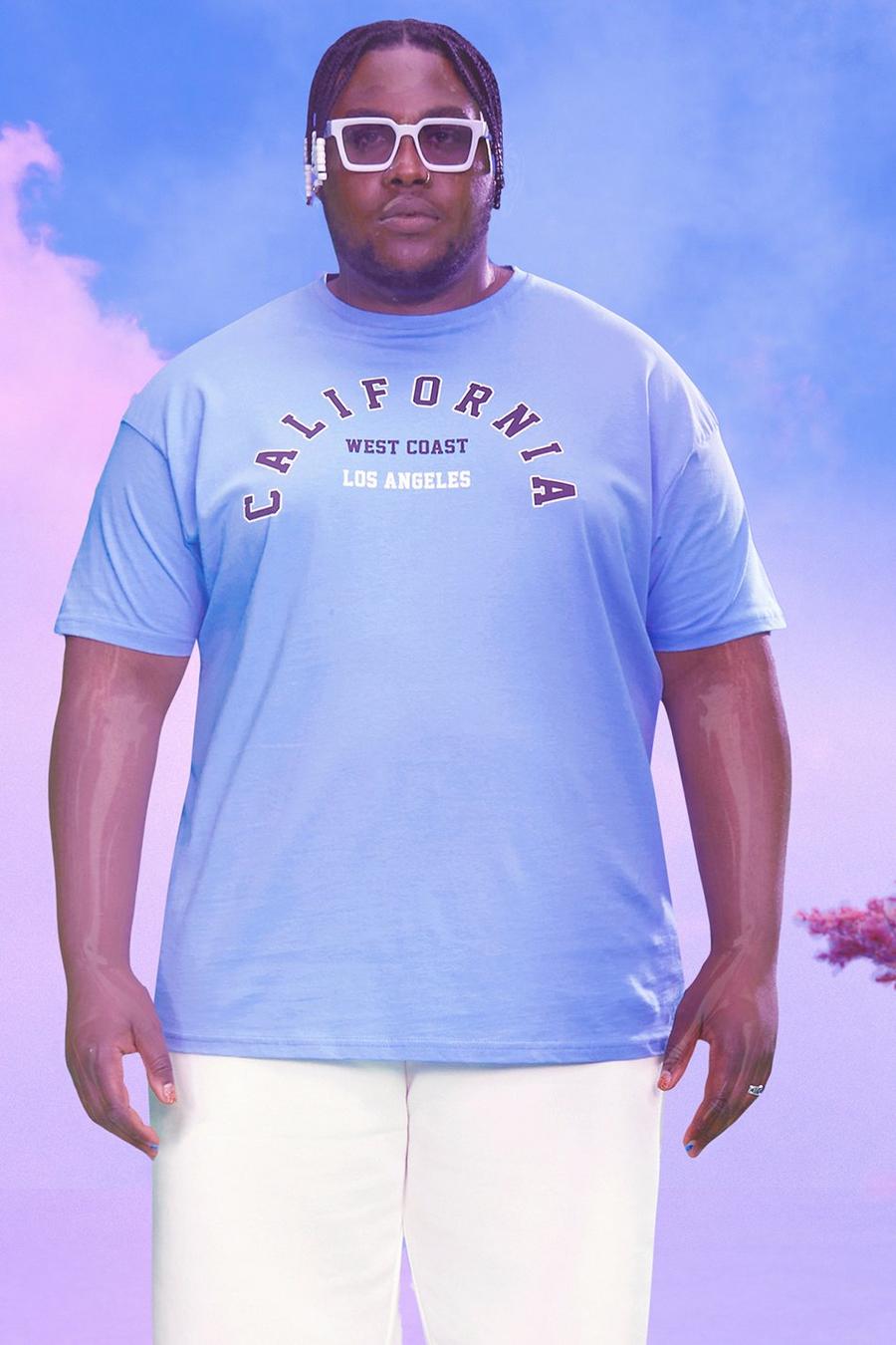 T-shirt Plus Size con scritta California in stile varsity, Azzurro chiaro image number 1
