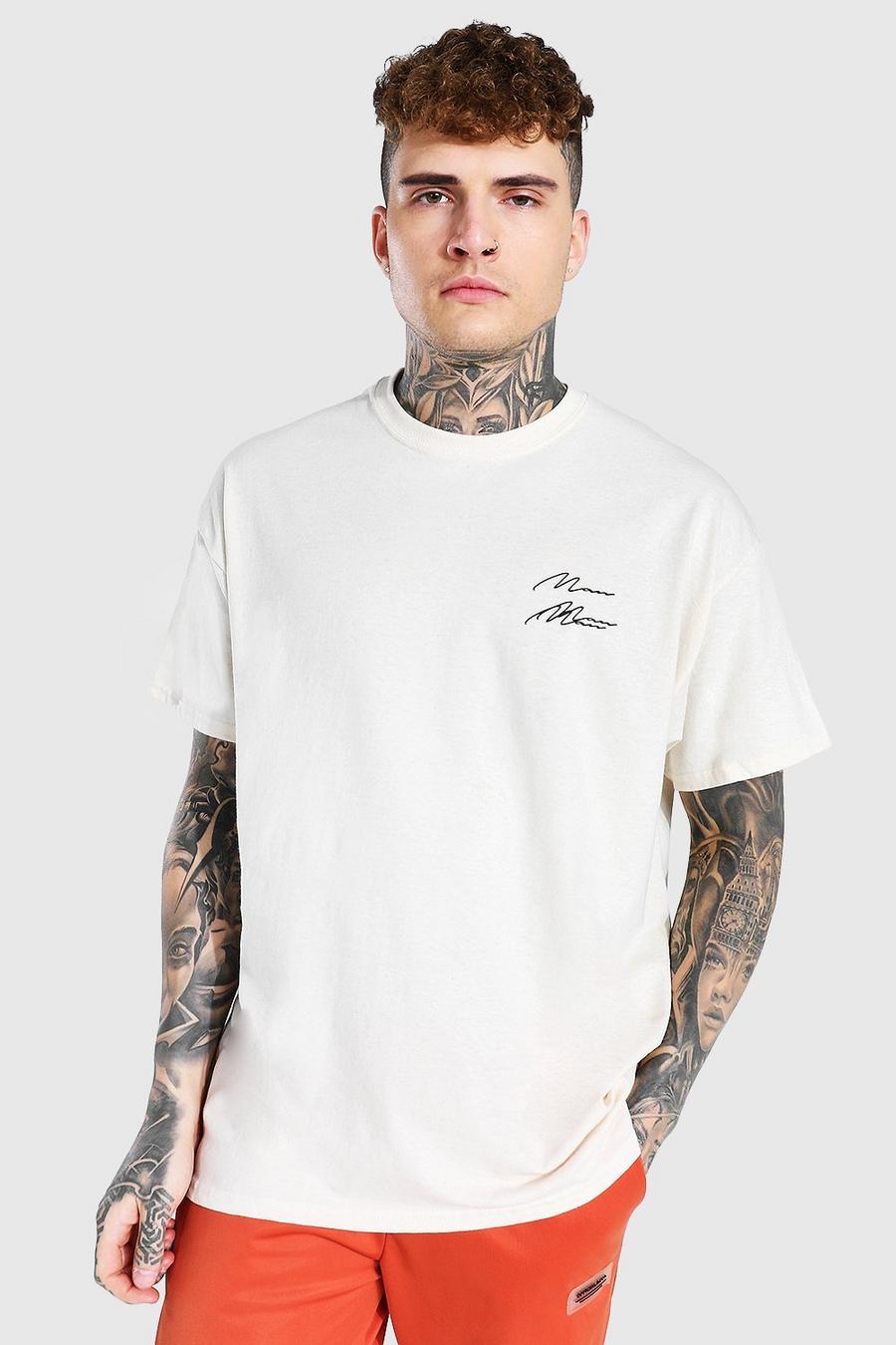 T-shirt oversize con firma logo Man, Écru image number 1