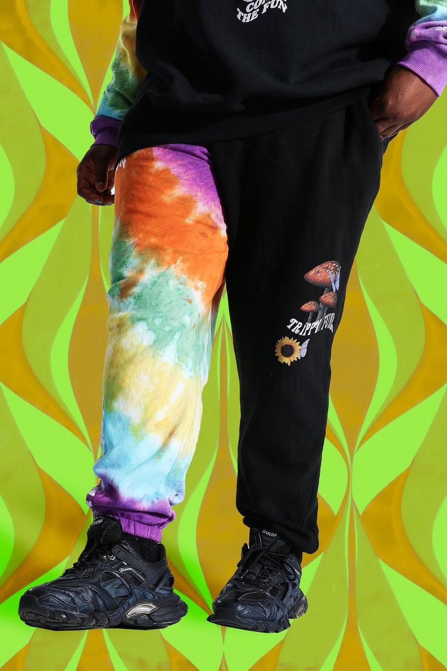 Black Plus Size Regular Ofcl Man Tie Dye Track Pants image number 1