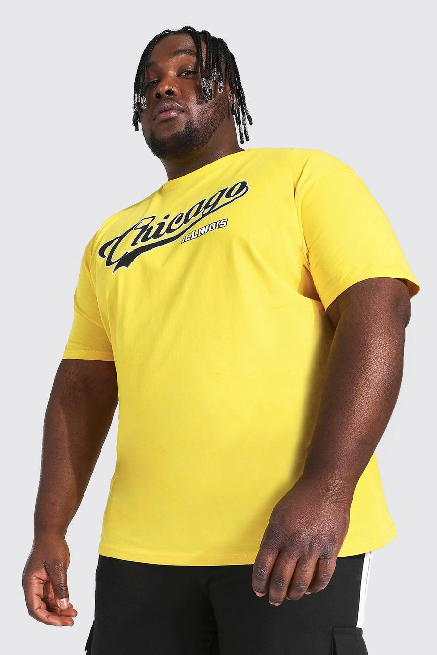 Yellow Plus Size Chicago Varsity Print T-shirt image number 1