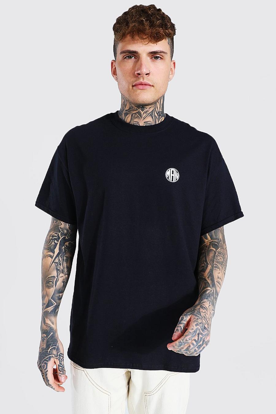 T-shirt oversize con logo Man in un cerchio, Nero image number 1