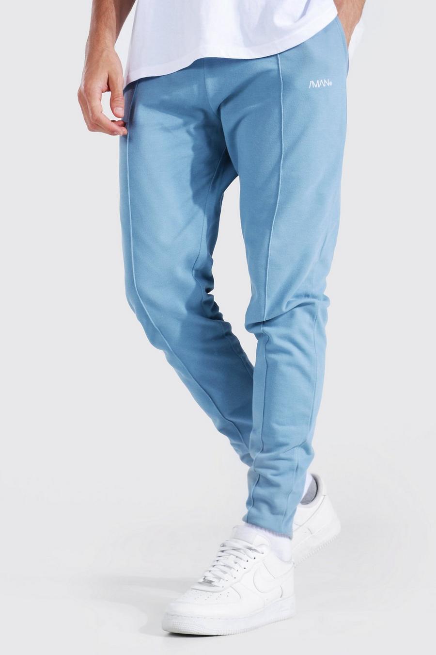 Dusty blue Slim Fit Man Pique Pintuck Track Pants image number 1