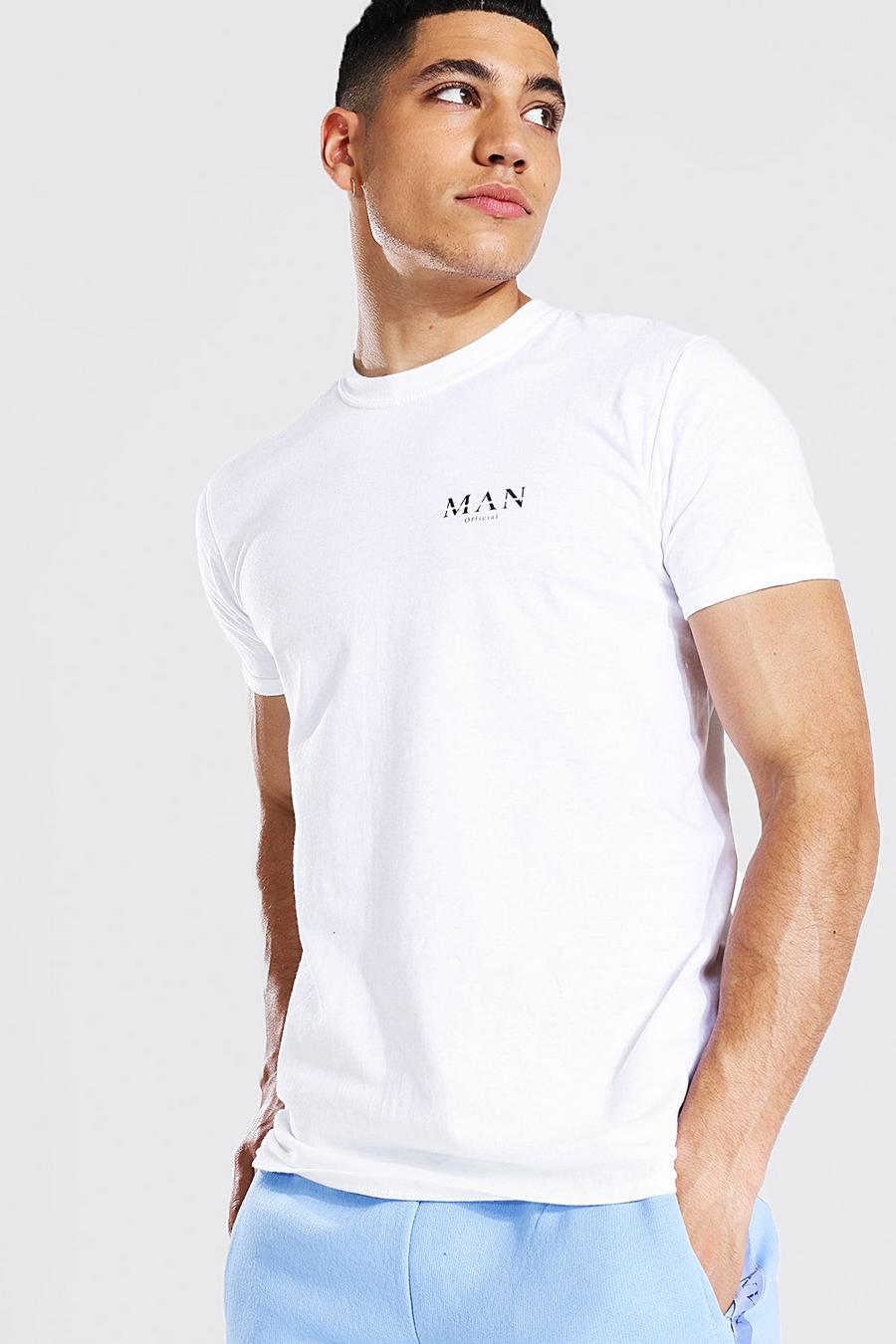 T-shirt girocollo con scritta Man a caratteri romani, Bianco image number 1
