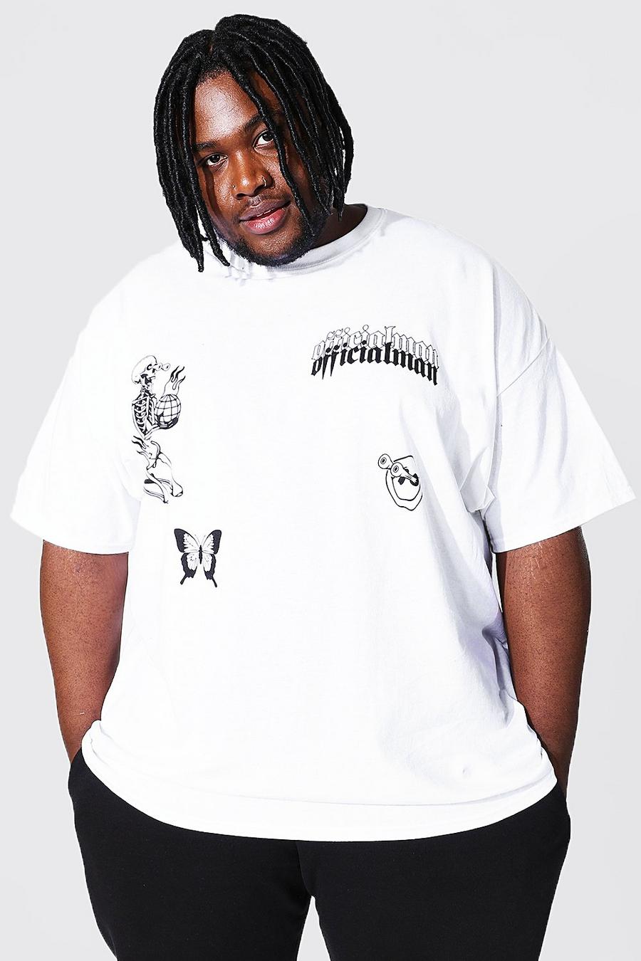 T-shirt Plus Size con stampa multipla di graffiti, Bianco image number 1