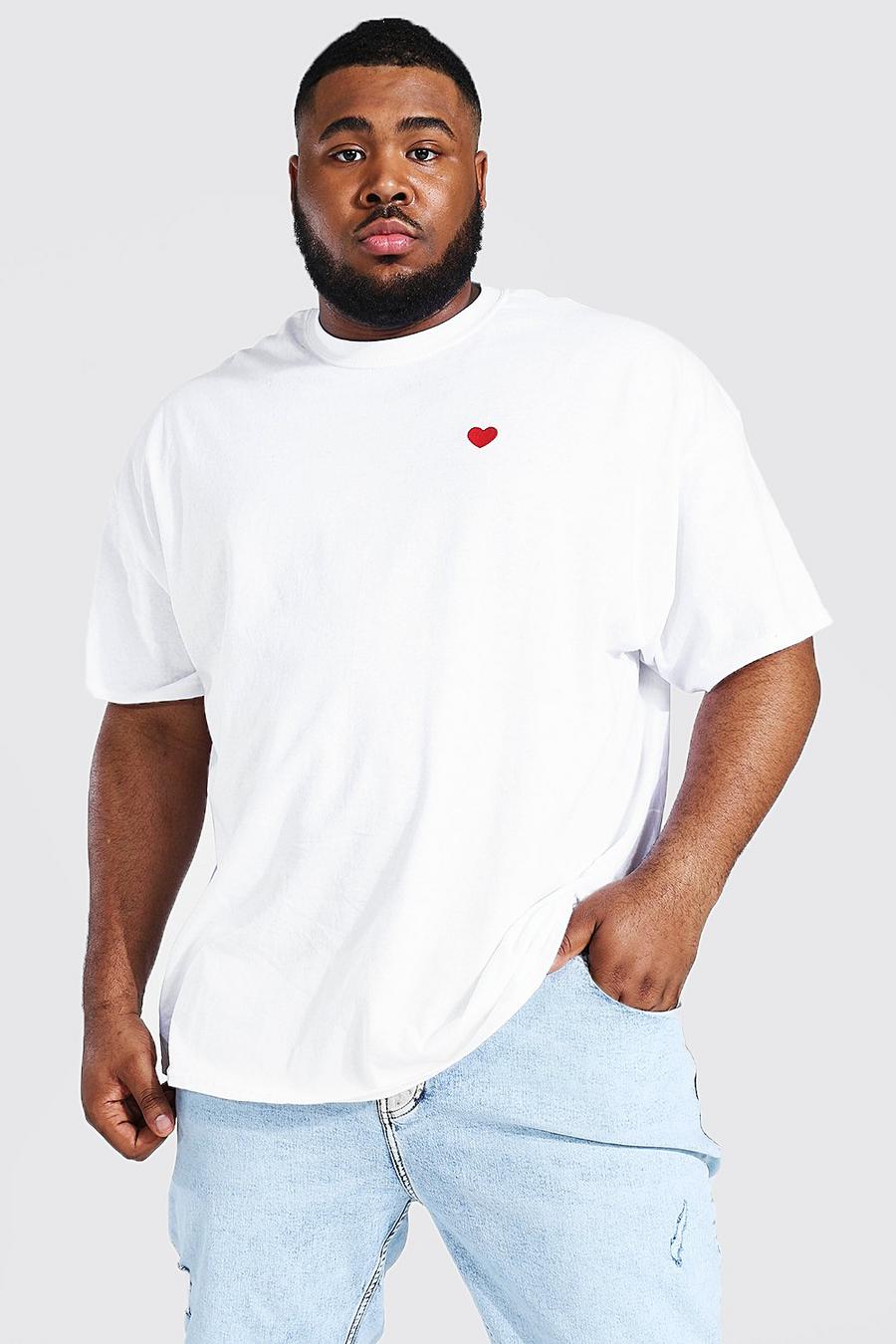 White Plus Size Geborduurd Hartjes T-Shirt image number 1