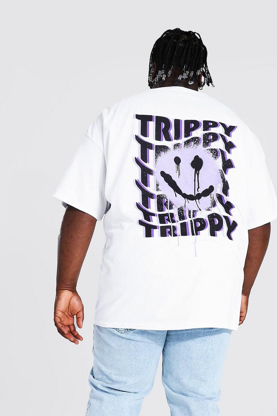 T-shirt Plus Size con stampa stile graffiti e scritte Trippy, Bianco image number 1