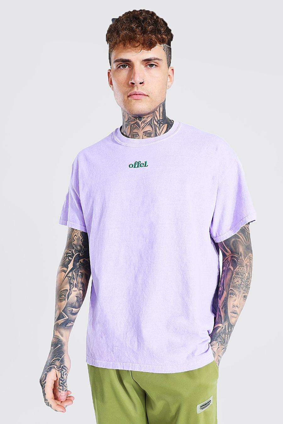 Übergroßes T-Shirt mit Überfärbung und Offcl Man-Print, Flieder image number 1