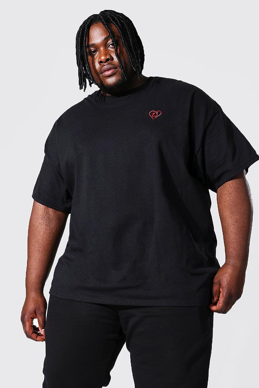 Plus Size T-Shirt mit Herz-Drip Stickerei, Black