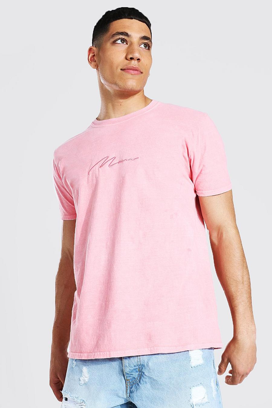 Camiseta sobreteñida con la firma Man, Coral image number 1
