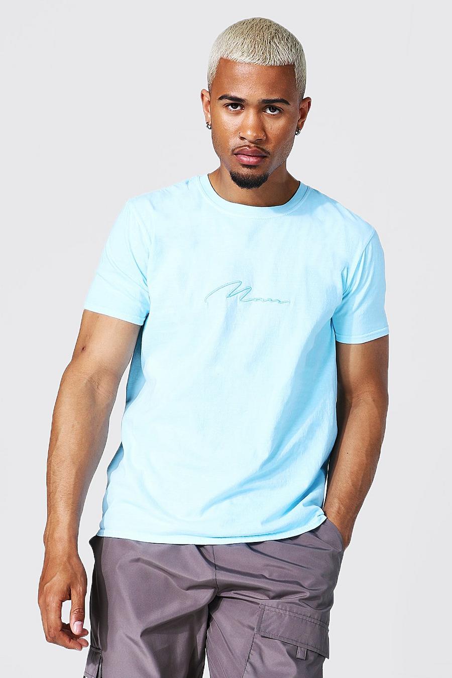 Man Signature überfärbtes T-Shirt, Pastel blue image number 1