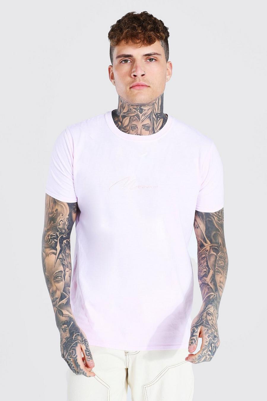 Man Signature überfärbtes T-Shirt, Pastel pink image number 1