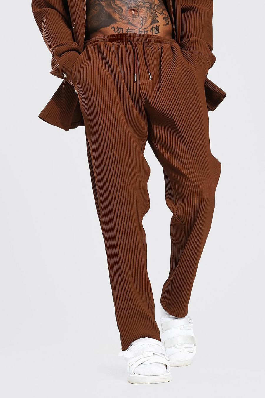 Chocolate Slim Fit Pleated Trousers image number 1