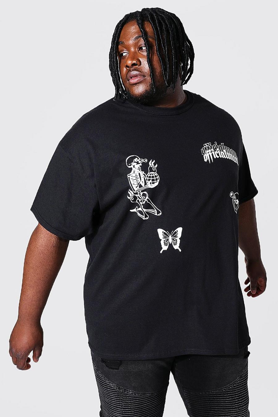 Black Plus Size Multi Graffiti Graphic T-Shirt image number 1