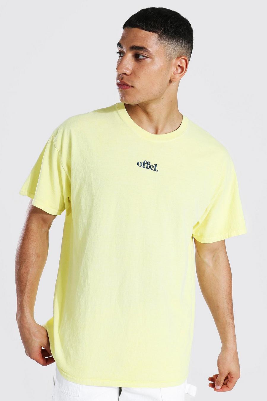 Übergroßes T-Shirt mit Überfärbung und Offcl Man-Print, Gelb image number 1