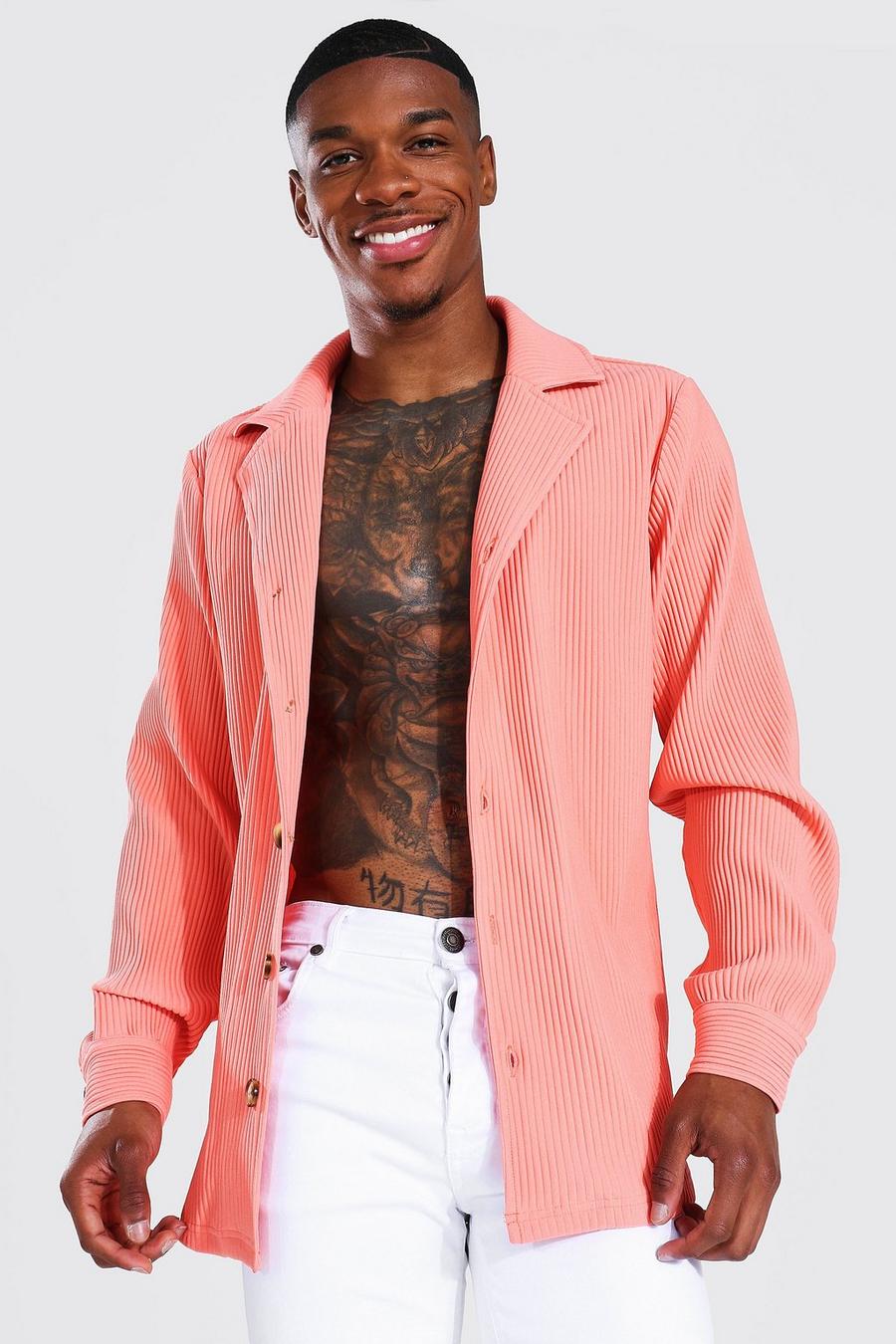Coral Long Sleeve Revere Pleated Shirt image number 1