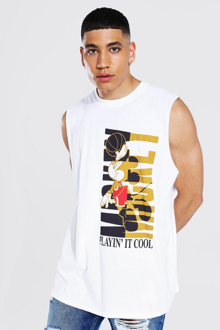 White Oversized Mickey Basketball License Tank image number 1