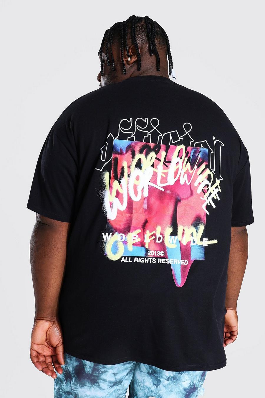 Camiseta estampada de grafiti Worldwide en la espalda Plus, Negro image number 1
