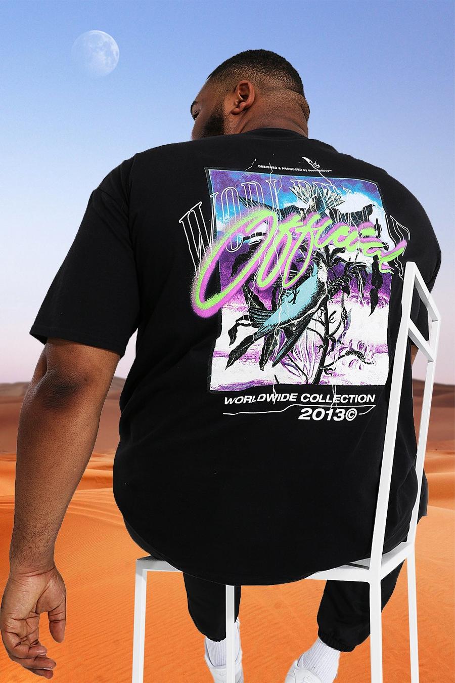 Black Plus Size Official Graffiti Back Print Tee image number 1