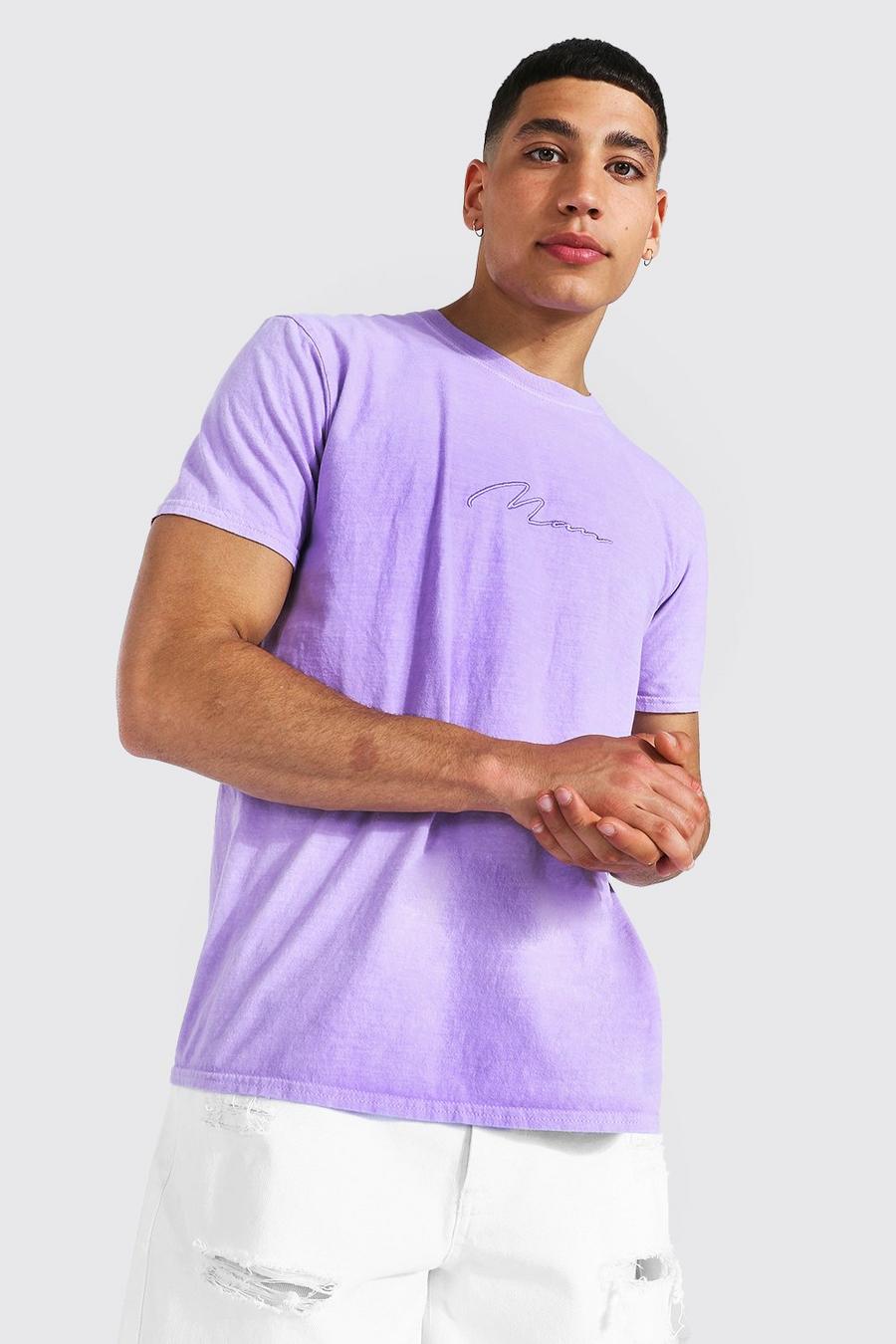 Man Signature überfärbtes T-Shirt, Lilac image number 1