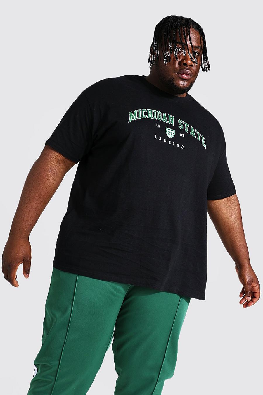 T-shirt Plus Size con scritta Michigan in stile varsity, Nero image number 1