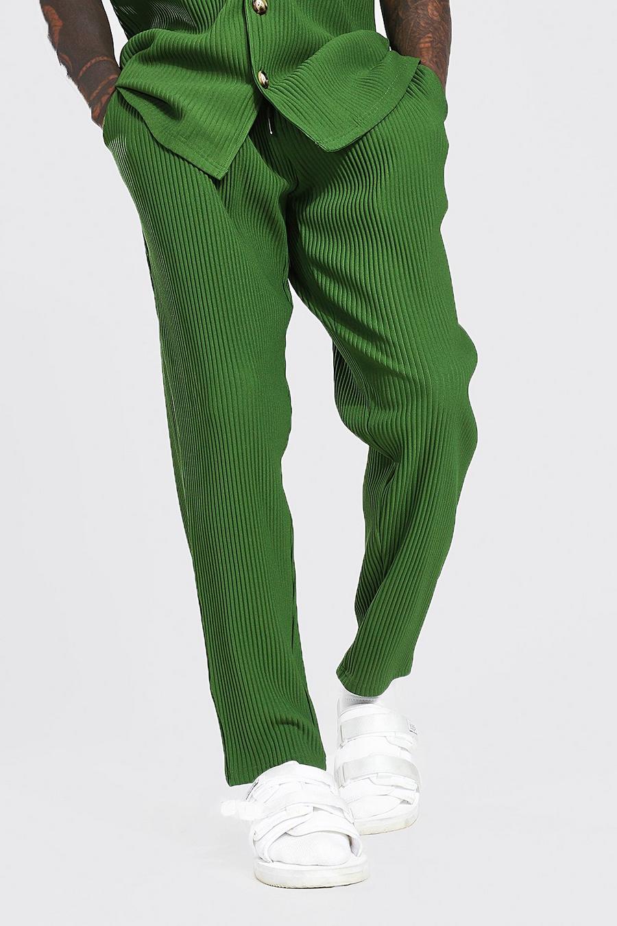 Khaki Slim Fit Pleated Trousers image number 1