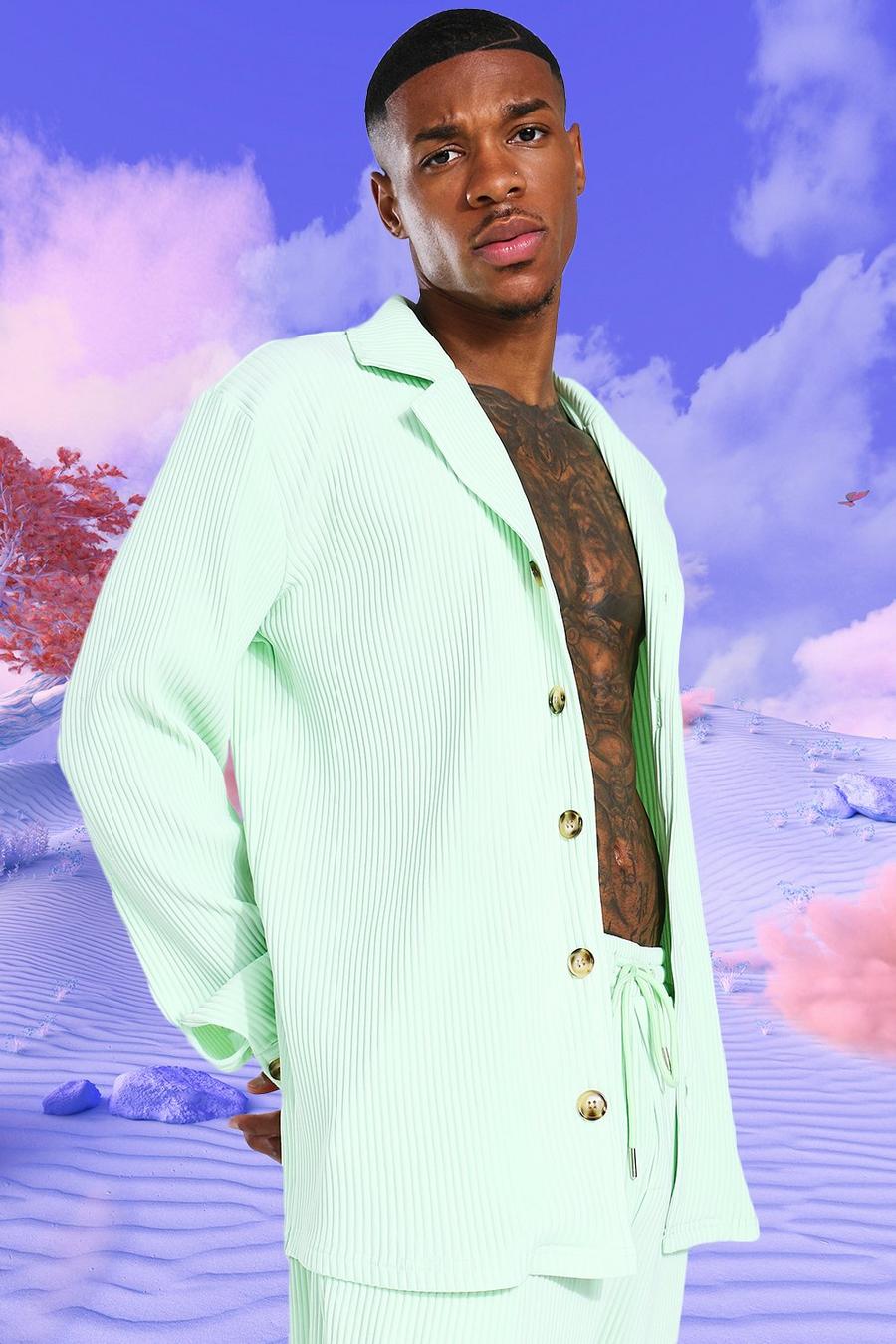 Mint Long Sleeve Revere Pleated Shirt image number 1